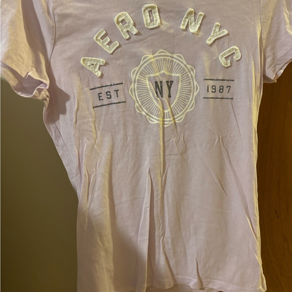 Women’s Aeropostale Purple Glitter Aero NYC Tee Size Large